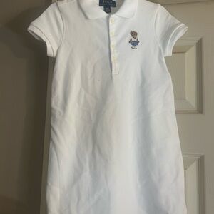 Ralph Lauren Kids White Polo Dress with Bear Embroidery
